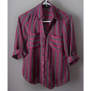 Iz Byer Striped Blouse Women’s Size XS Casual Office Work Cuff Sleeve Button‎ Up